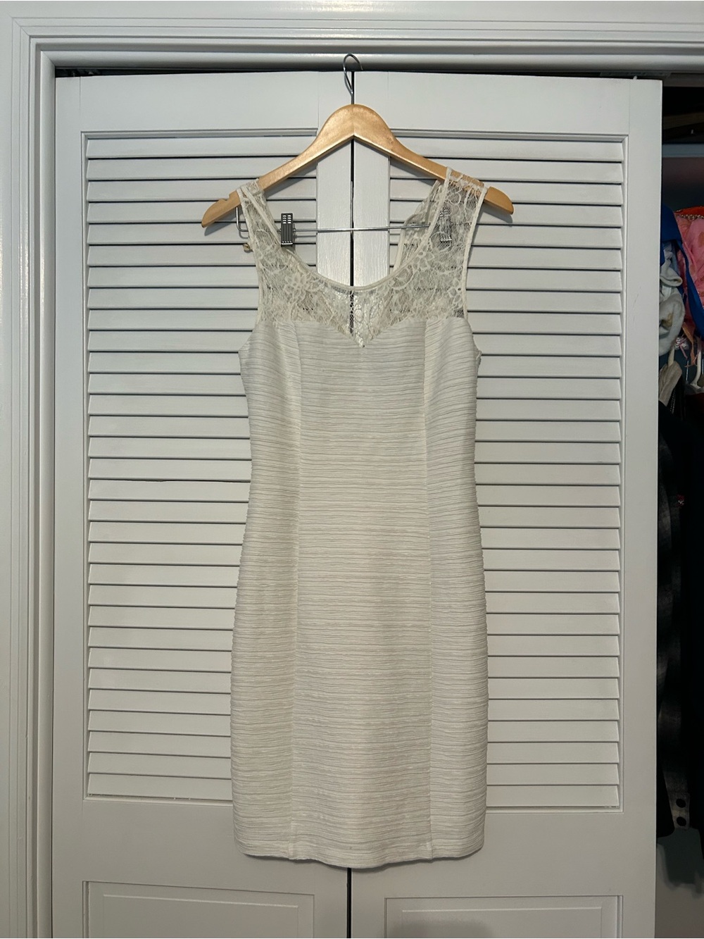 Sleeveless Lace Yoke Sheath Dress in Cream